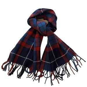 J.CREW oversized soft wool red & blue plaid winter scarf with fringe